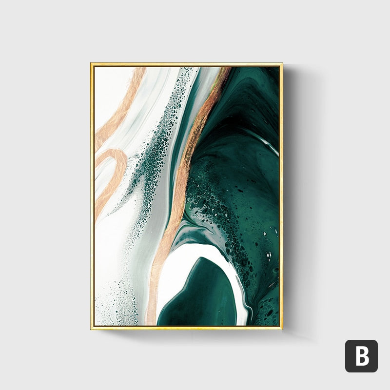 "Emerald Lines" - Modern Abstract Gold Foil and Green Canvas Art