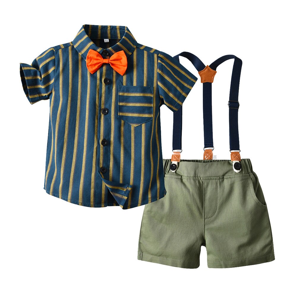 Toddler Boys Clothing Set Newborn Gentleman Suit Kids Short Sleeve Bow Tie Shirt+Suspender Shorts Casual Summer Baby Boy Clothes