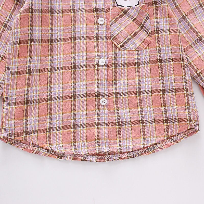 Spring Charm: Toddler & Infant Plaid Cartoon Blouses for Girls