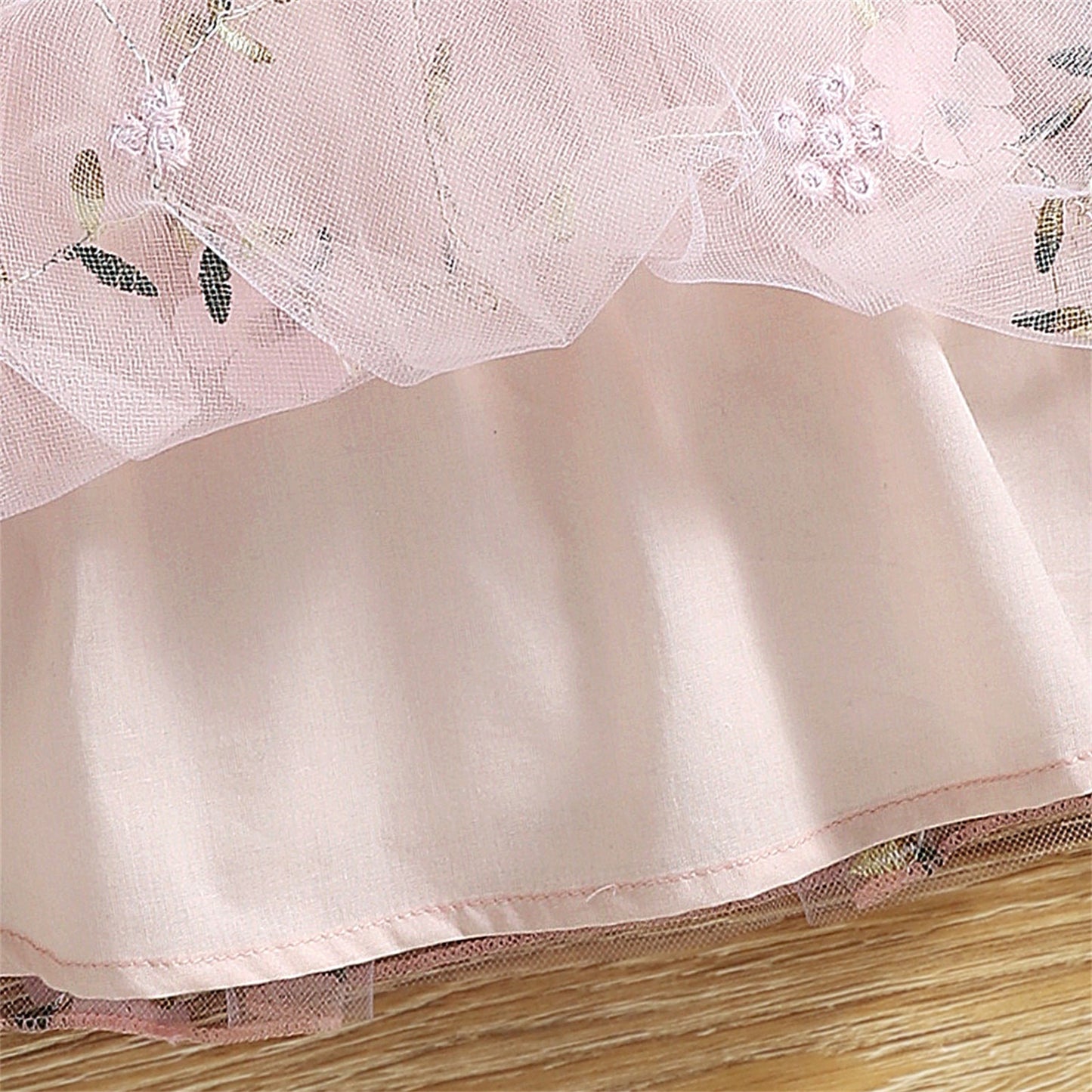 Pink Ribbed Bowknot Floral Mesh Dress for Newborns