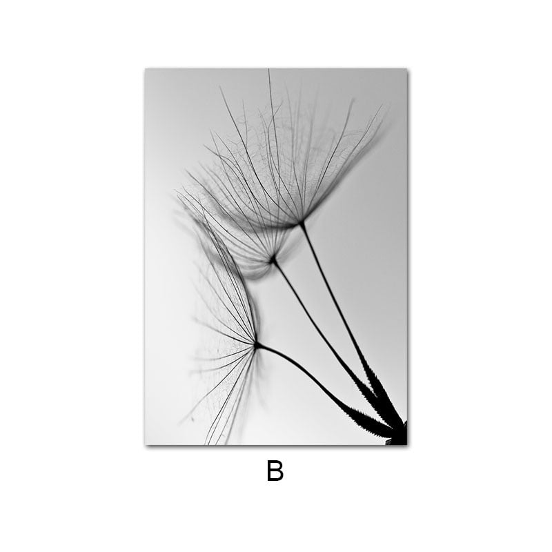 Black & White Dandelion Canvas Poster: Nordic Elegance Meets Nature