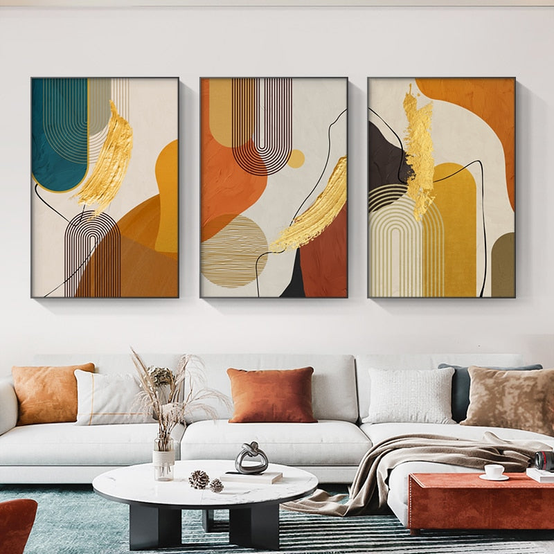 Luxury Abstract Line Canvas Painting Nordic Golden Poster Print Wall Art Pictures Living Room Bedroom Modern Big Size Home Decor