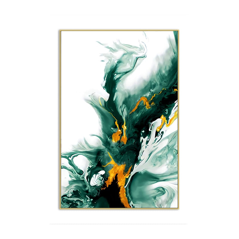 "Emerald Lines" - Modern Abstract Gold Foil and Green Canvas Art