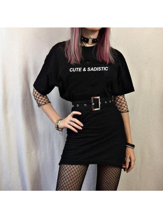 Cute &amp; Sadistic Harajuku Gothic Female Tshirt Fashion Casual T Shirt Women Clothing T-shirts Streetwear Hipsters Grunge Top