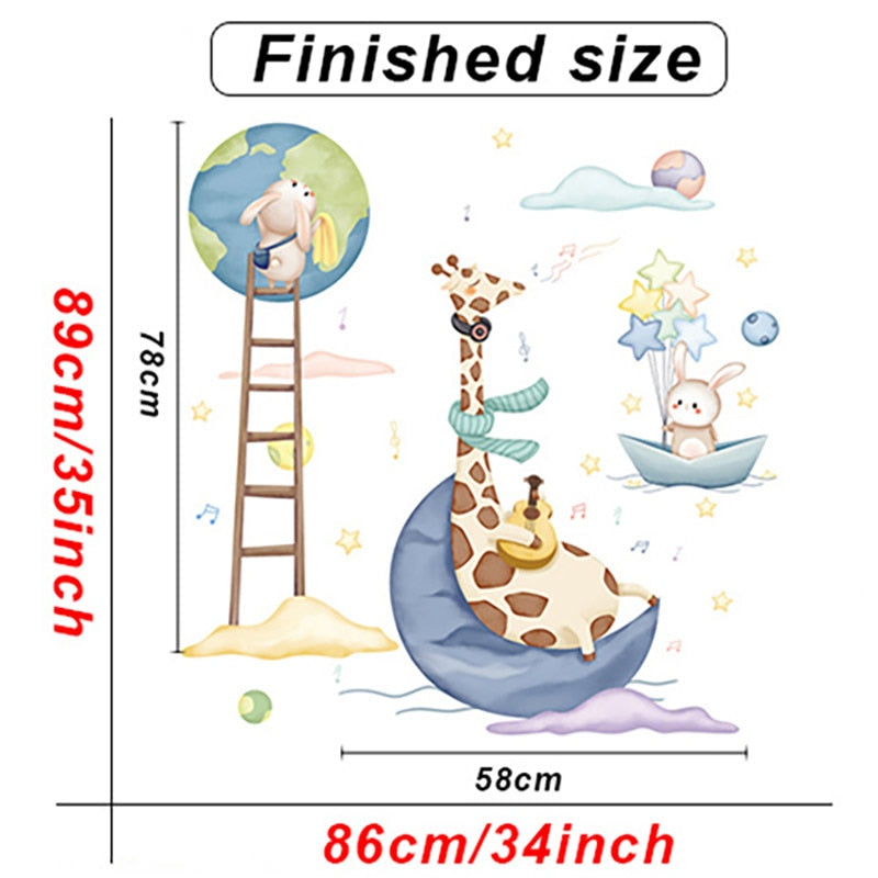 Cartoon Giraffe Wall Stickers for Kids rooms Kindergarten Wall Decor Self-adhesive Vinyl PVC Wall Decals for Nursery Home Decor