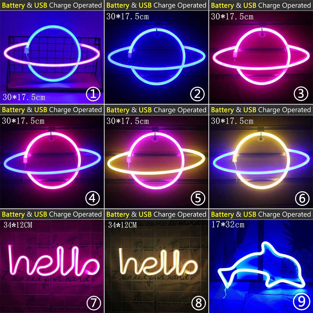 72 Styles LED Neon Light Hello Wall Art Sign Bedroom Decoration Rainbow Hanging Night Lamp Home Party Holiday Decor Xmas Gift