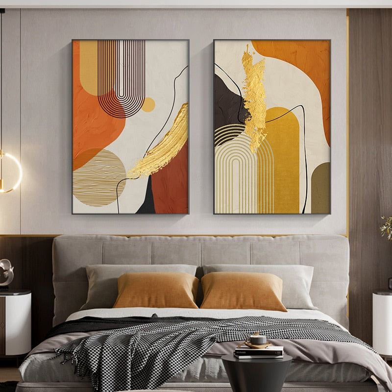 Luxury Abstract Line Canvas Painting Nordic Golden Poster Print Wall Art Pictures Living Room Bedroom Modern Big Size Home Decor