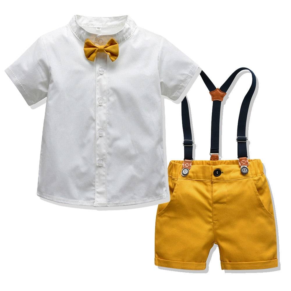 Toddler Boys Clothing Set Newborn Gentleman Suit Kids Short Sleeve Bow Tie Shirt+Suspender Shorts Casual Summer Baby Boy Clothes