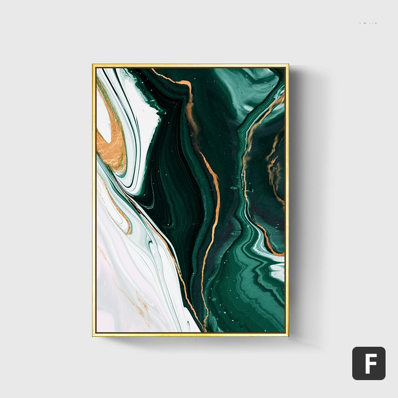 "Emerald Lines" - Modern Abstract Gold Foil and Green Canvas Art