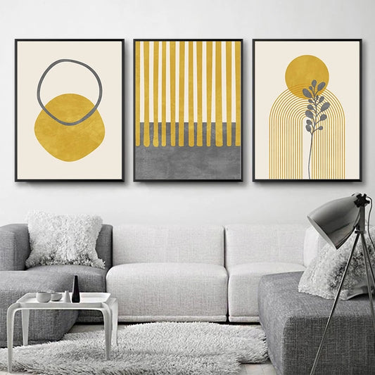 Original Minimalist Abstract Painting Posters and Prints Wall Picture Mustard &amp; Gray Wall Art Canvas Print for Living Room Decor