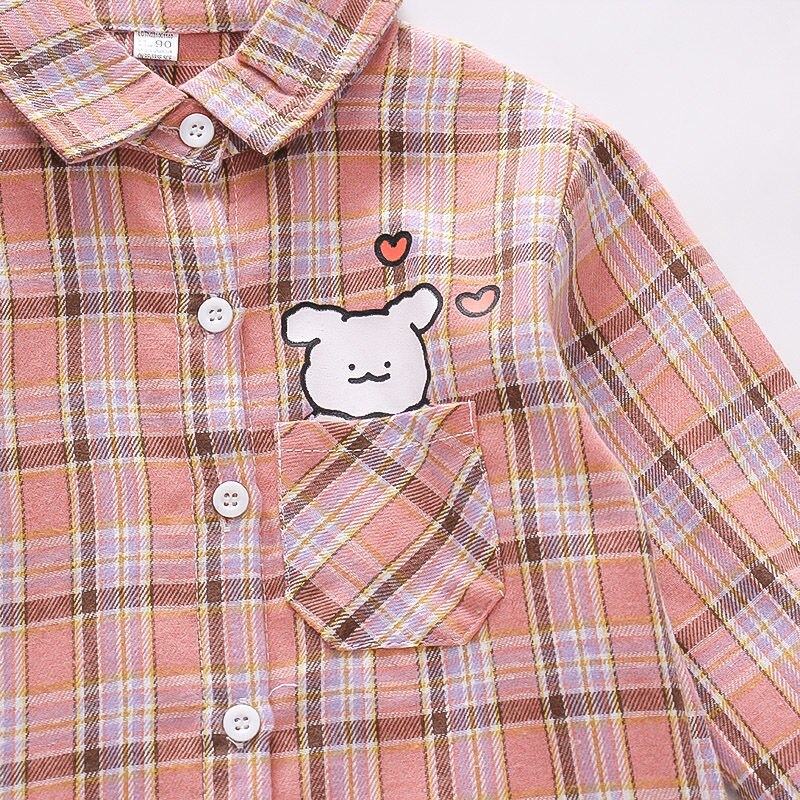 Spring Charm: Toddler & Infant Plaid Cartoon Blouses for Girls