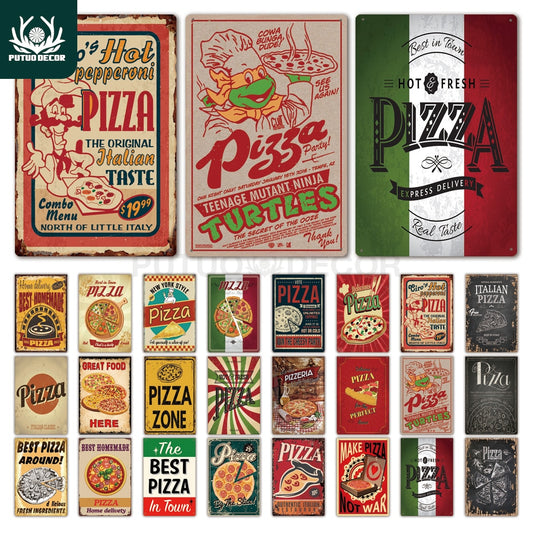 Putuo Decor Pizza Plaque Metal Vintage Tin Sign Retro Wall Art Poster for Cafe Bistro Restaurant Home Shop