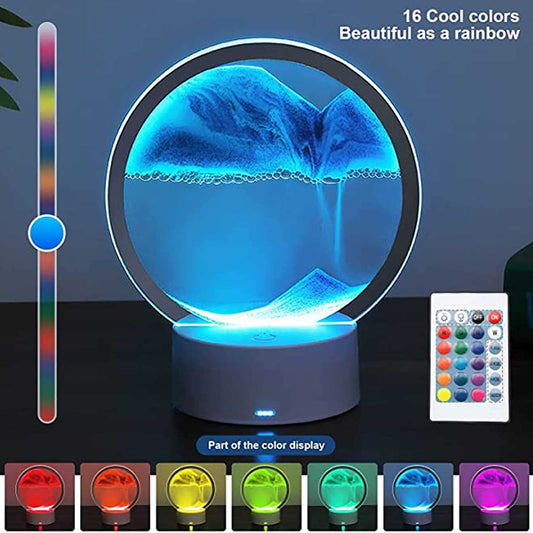 LED RGB Sandscape Lamp， Moving Sand Art Night Light with 7 Colors Hourglass Light 3D Deep Sea Display Decoration Christmas Gift