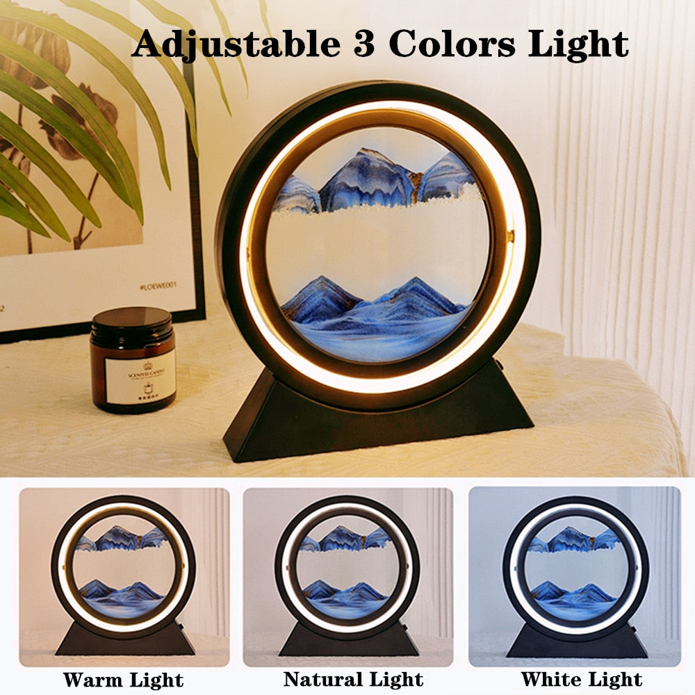 3D Hourglass Creative Quicksand Table Lamp Moving Sand Art Picture Deep Sea Sandscape In Motion Display Flowing Sand Home Decor