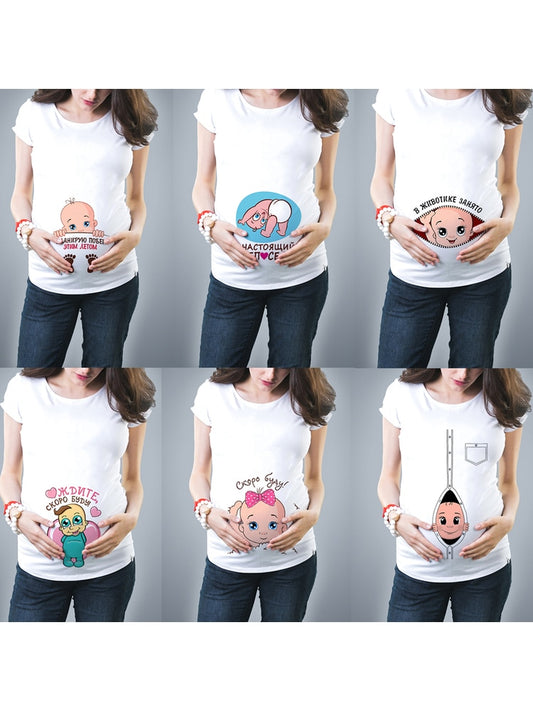 New Cute Pregnant Maternity Clothes Casual Pregnancy T ShirtsBaby Print Funny Pregnant Women Summer Tees Pregnant Tops