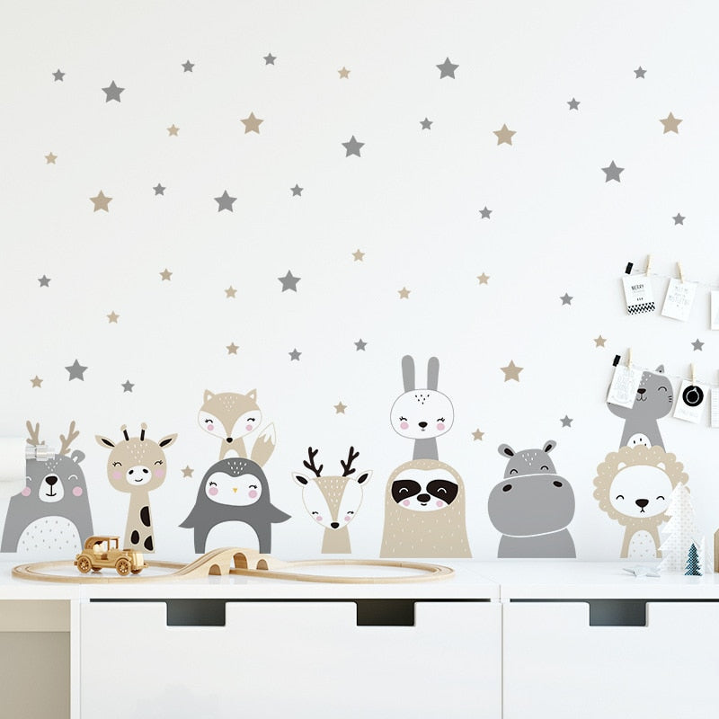 Cartoon Animal Wall Sticker for Kids Room Baby Nursery Interior Wall Decor Sticker Wallpaper Children's Bedroom Wall Decals