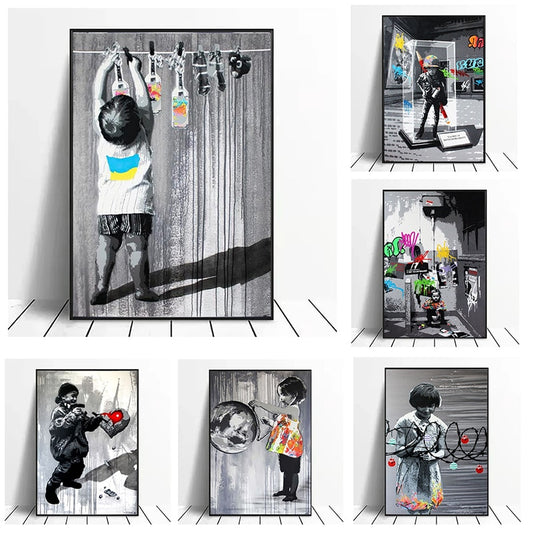 Banksy Graffiti Art Canvas Painting On The Wall Art Posters Prints for Living Room Home Decoration