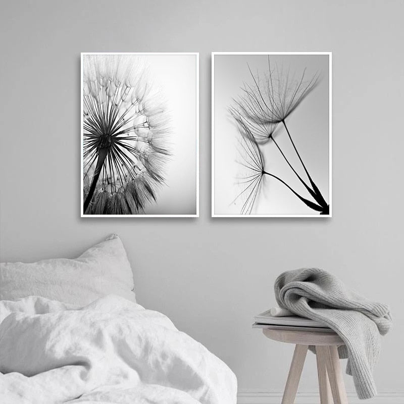 Black & White Dandelion Canvas Poster: Nordic Elegance Meets Nature