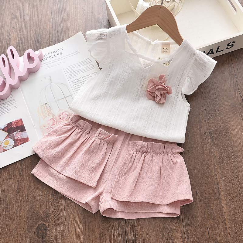 Bear Leader Summer Set: Adorable Baby Girl Outfit with Embroidery