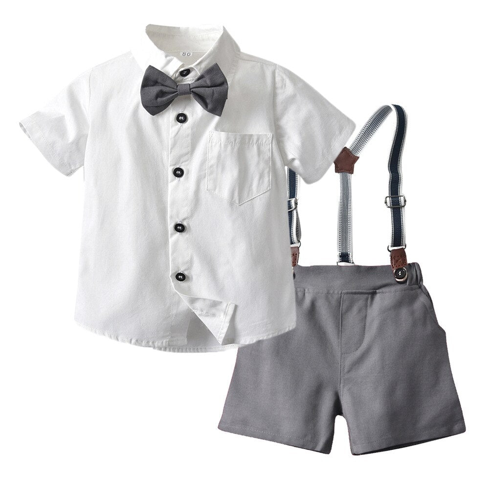 Toddler Boys Clothing Set Newborn Gentleman Suit Kids Short Sleeve Bow Tie Shirt+Suspender Shorts Casual Summer Baby Boy Clothes