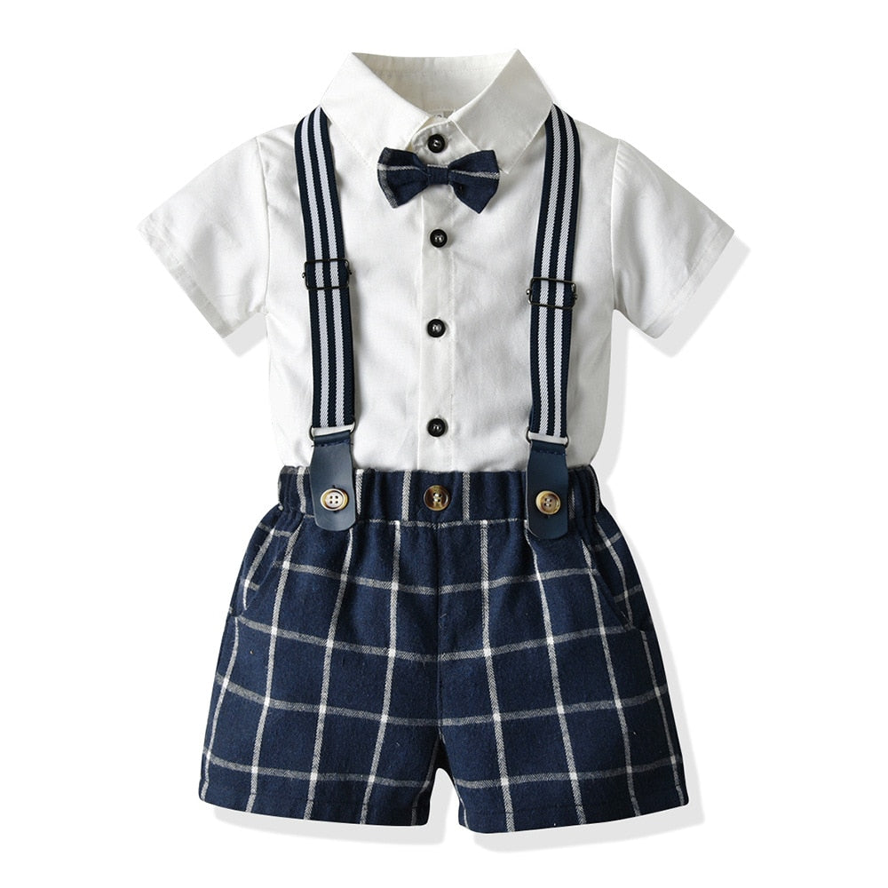 Toddler Boys Clothing Set Newborn Gentleman Suit Kids Short Sleeve Bow Tie Shirt+Suspender Shorts Casual Summer Baby Boy Clothes