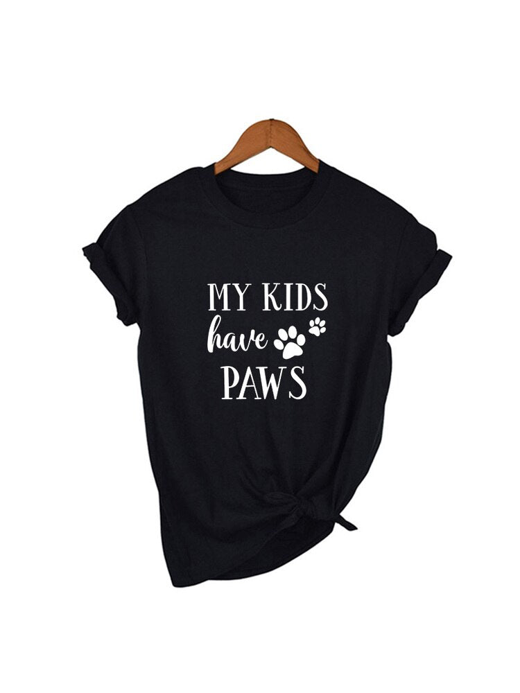 My Kids Have Paws Dog Mom Shirt Women Tshirt Summer Casual Dog Lover T Shirt Women Short Sleeve Dog Mama T-Shirts