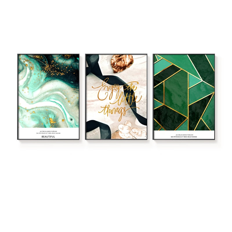 "Emerald Lines" - Modern Abstract Gold Foil and Green Canvas Art