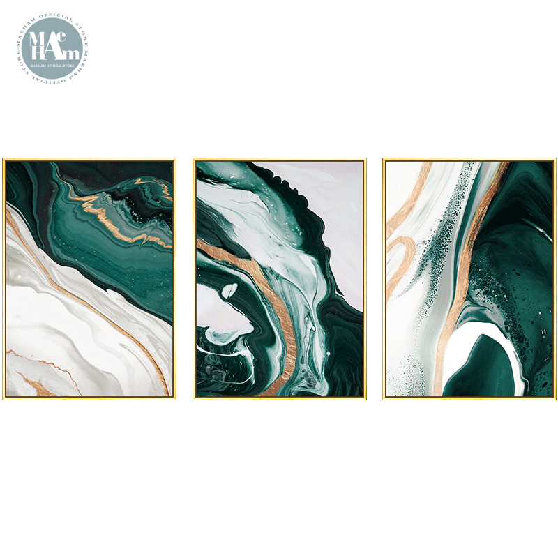 "Emerald Lines" - Modern Abstract Gold Foil and Green Canvas Art