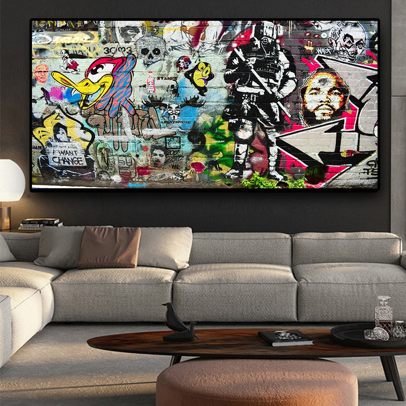 Graffiti on The Wall Street Art Abstract Canvas Painting Posters and Prints Cuadros Banksy Pop Wall Art Picture for Living Room