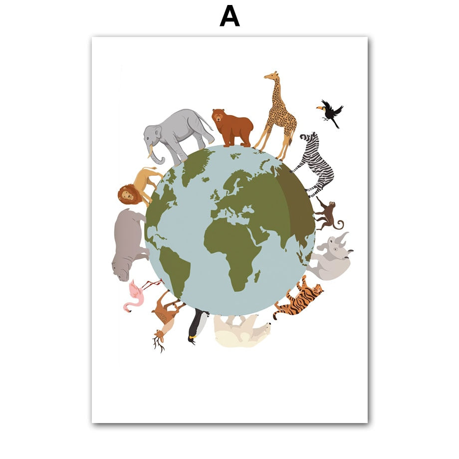 Animals World Earth Rainbow Grow Quotes Wall Art Canvas Painting Nordic Posters And Prints Nursery Wall Pictures Kids Room Decor