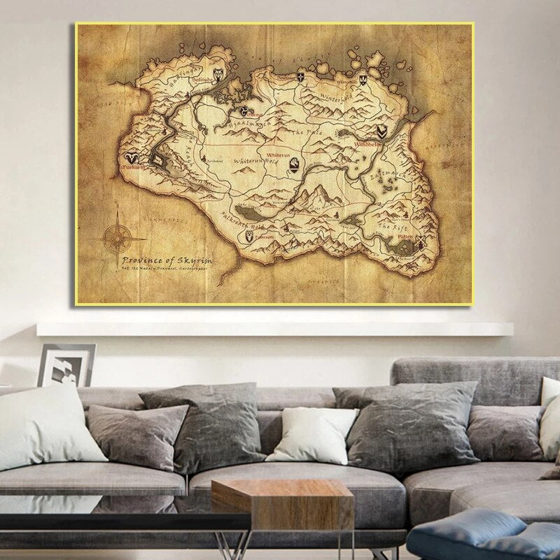 Skyrim Map Abstract Modern Print Art Canvas Poster For Living Room Decor Home Wall Picture