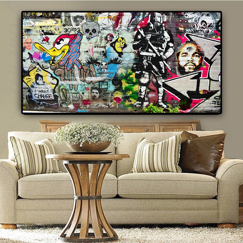 Graffiti on The Wall Street Art Abstract Canvas Painting Posters and Prints Cuadros Banksy Pop Wall Art Picture for Living Room