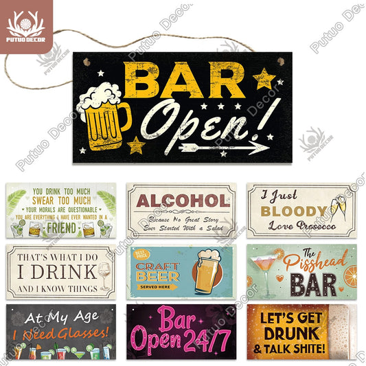 Putuo Decor Pub Funny Wooden Signs Gifts Plaque Wood In Bar Door Plate for Club Beach TIKI Bar Hanging Wall Art Decoration