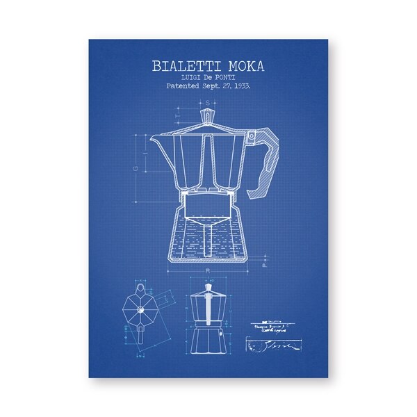 Coffee Pot Patent Posters and Prints Bialetti Moka Poster Coffee Blueprint Art Picture Canvas Painting Kitchen Wall Art Decor