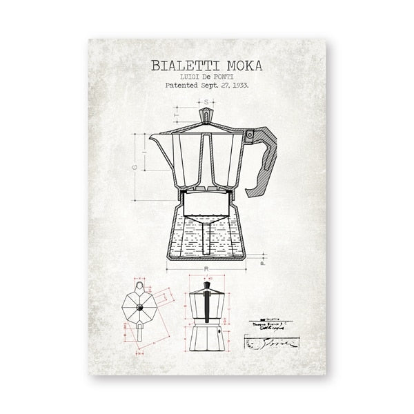 Coffee Pot Patent Posters and Prints Bialetti Moka Poster Coffee Blueprint Art Picture Canvas Painting Kitchen Wall Art Decor