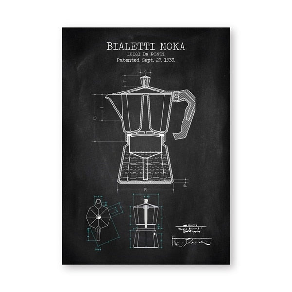 Coffee Pot Patent Posters and Prints Bialetti Moka Poster Coffee Blueprint Art Picture Canvas Painting Kitchen Wall Art Decor