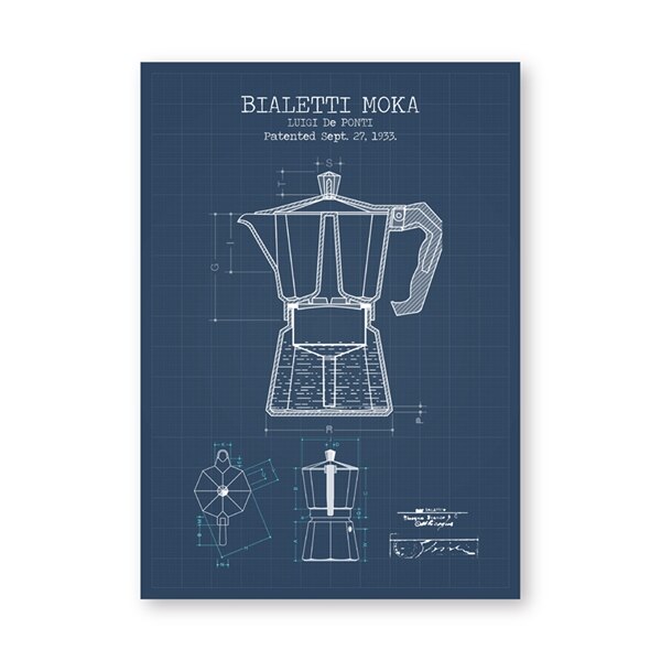 Coffee Pot Patent Posters and Prints Bialetti Moka Poster Coffee Blueprint Art Picture Canvas Painting Kitchen Wall Art Decor