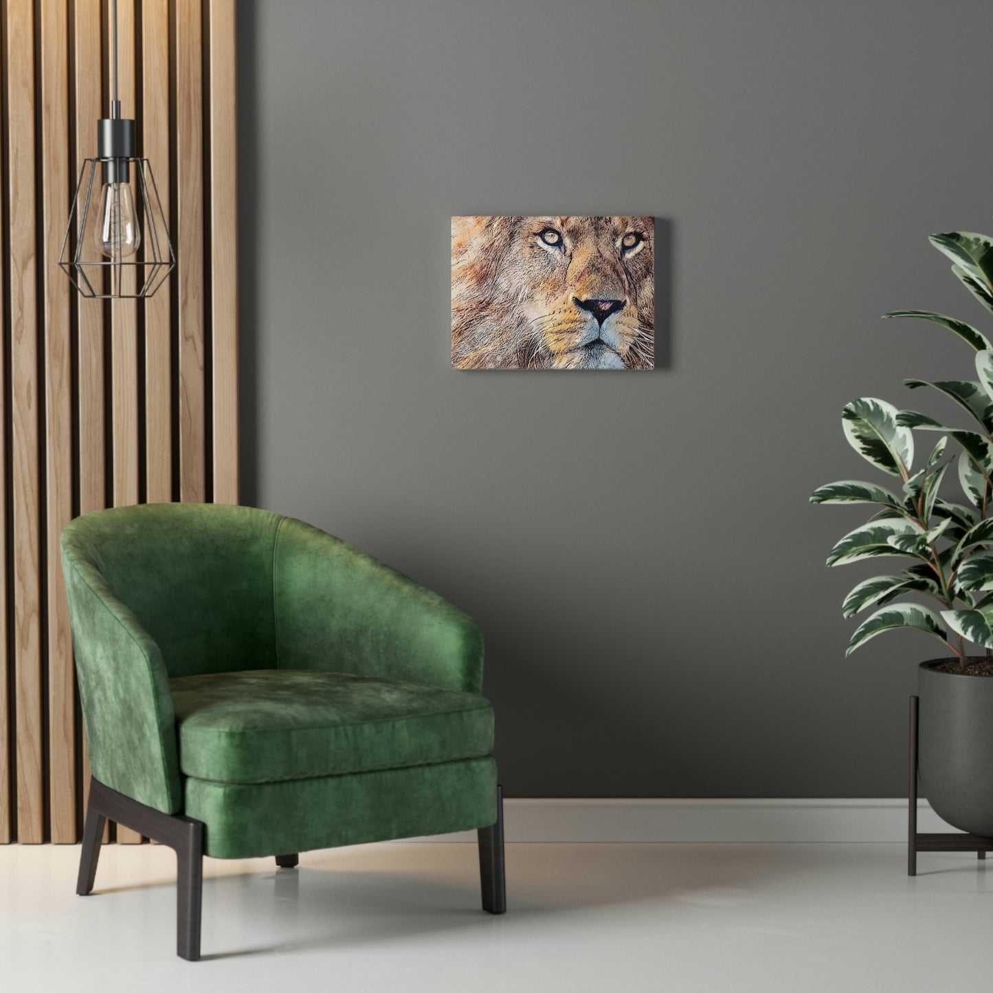 Majestic Lion Face Portrait Stretched Canvas Print Wallart