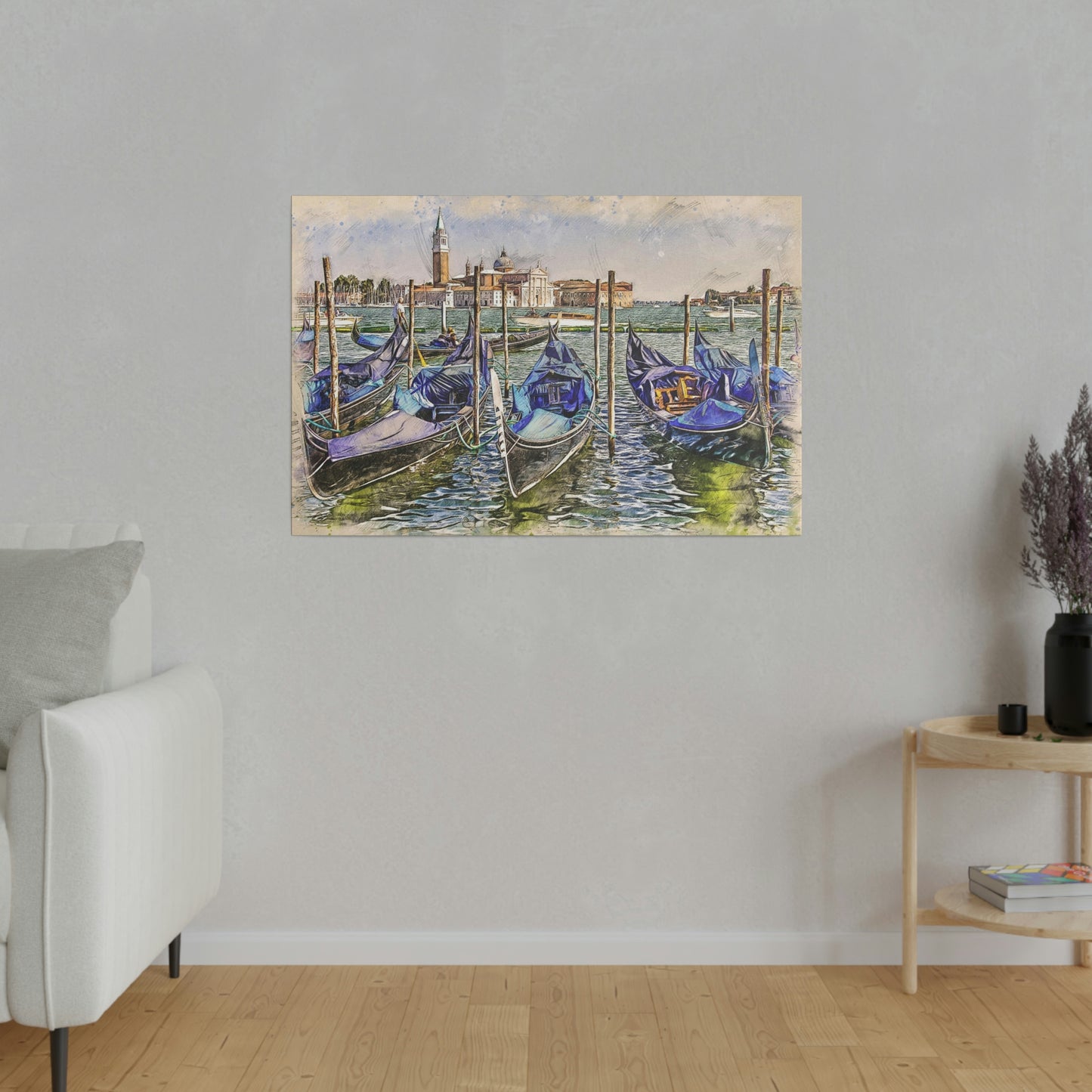 Venice Italy Gondolas Painting Matte Canvas print, Stretched