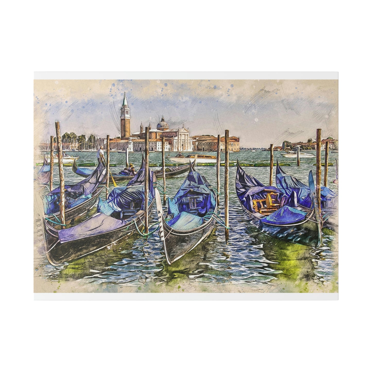 Venice Italy Gondolas Painting Matte Canvas print, Stretched