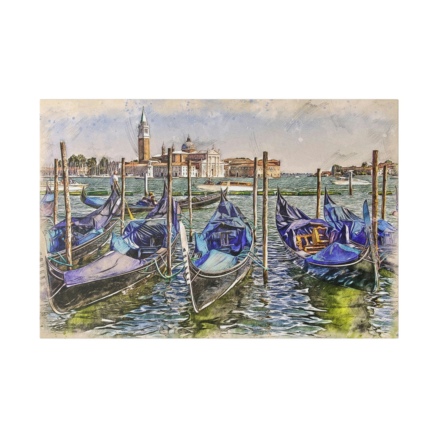 Venice Italy Gondolas Painting Matte Canvas print, Stretched