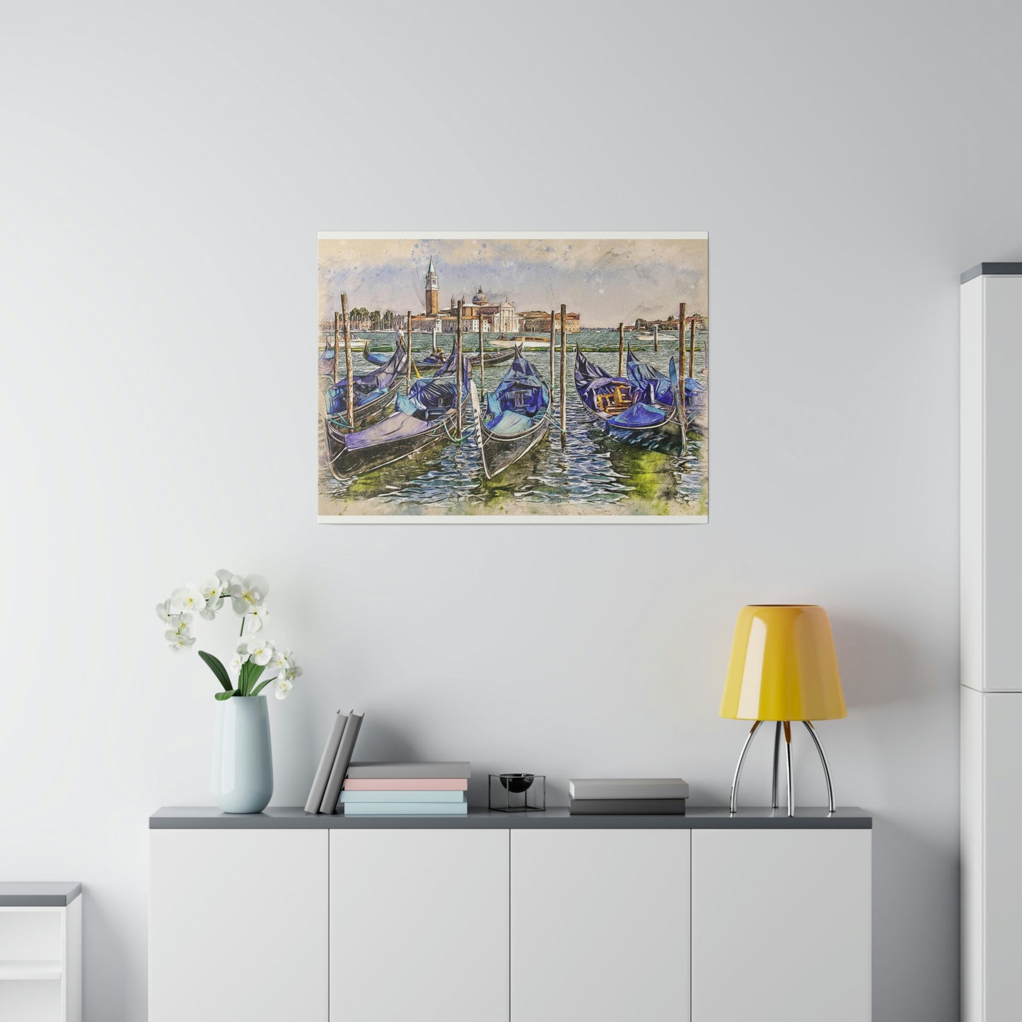 Venice Italy Gondolas Painting Matte Canvas print, Stretched