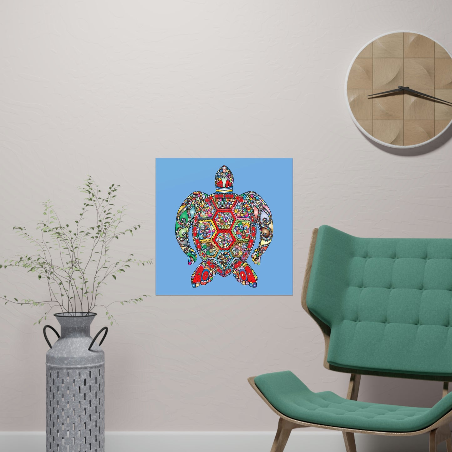 Matte Paper Poster Multicolor Mandala Turtle