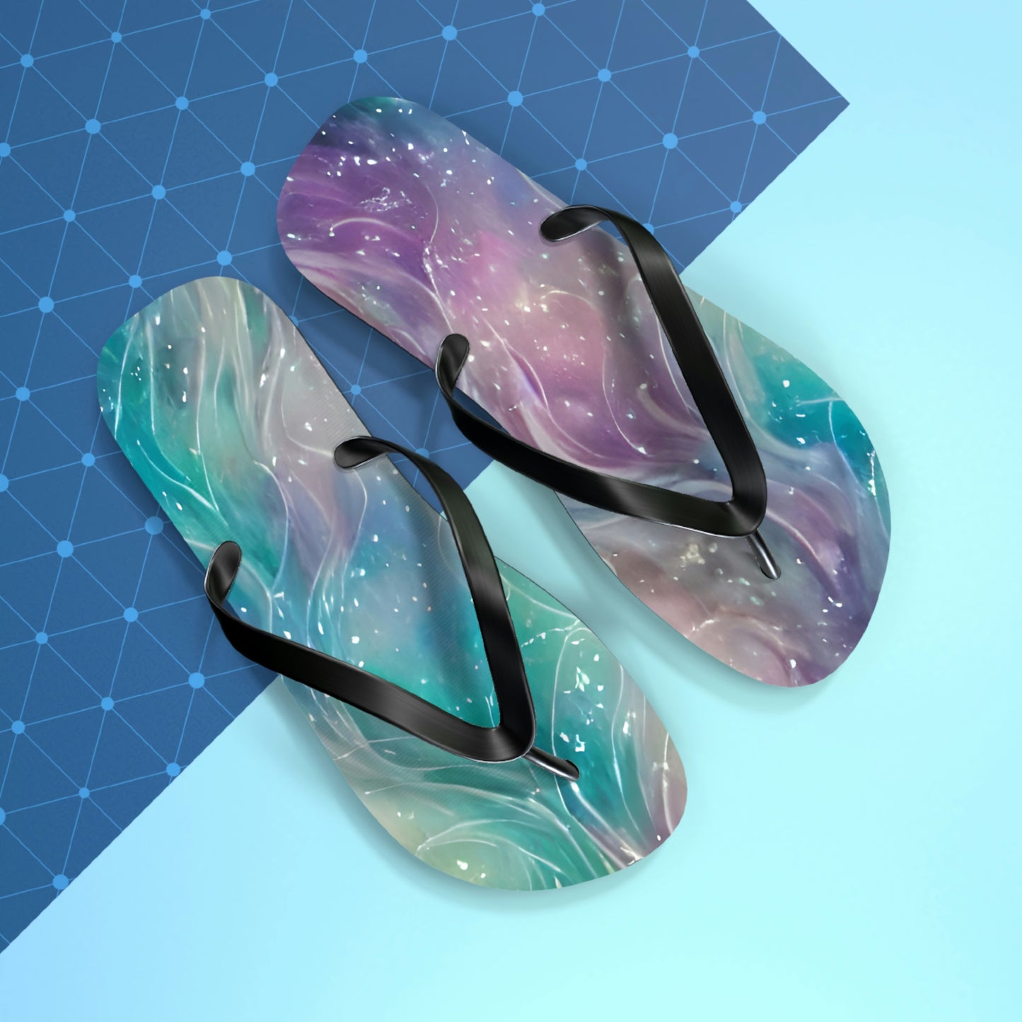 Flip Flops with Turquoise and Pink Design