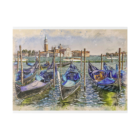 Venice Italy Gondolas Painting Matte Canvas print, Stretched