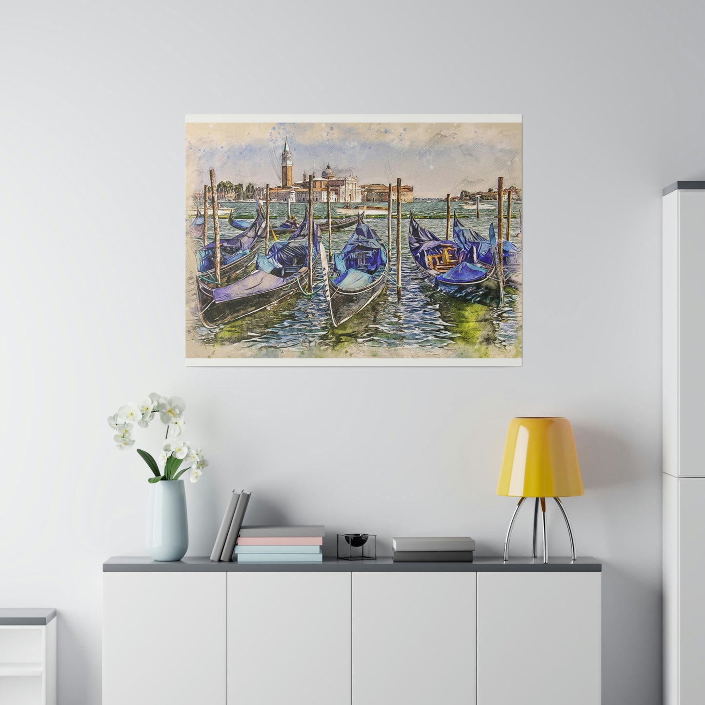 Venice Italy Gondolas Painting Matte Canvas print, Stretched