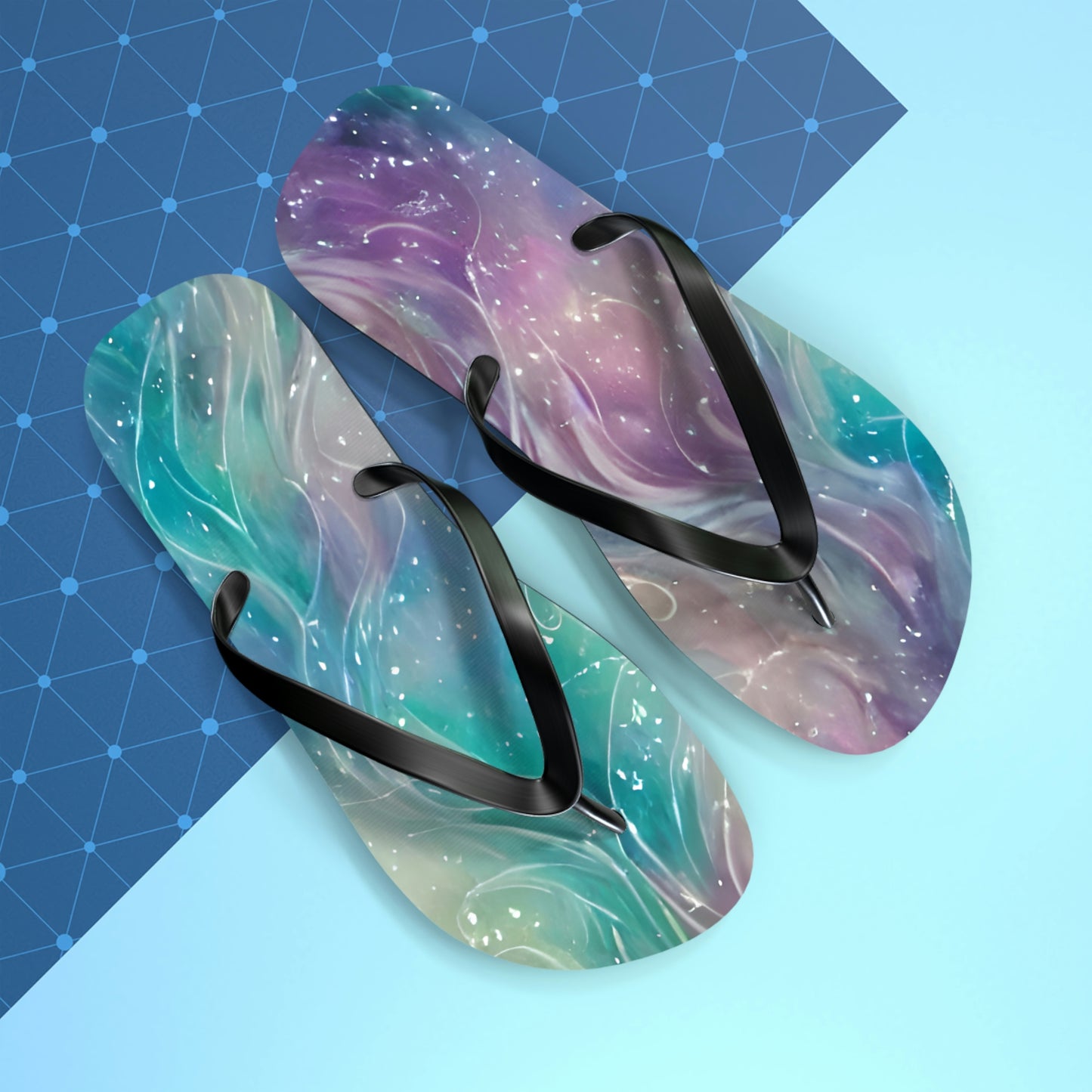 Flip Flops with Turquoise and Pink Design