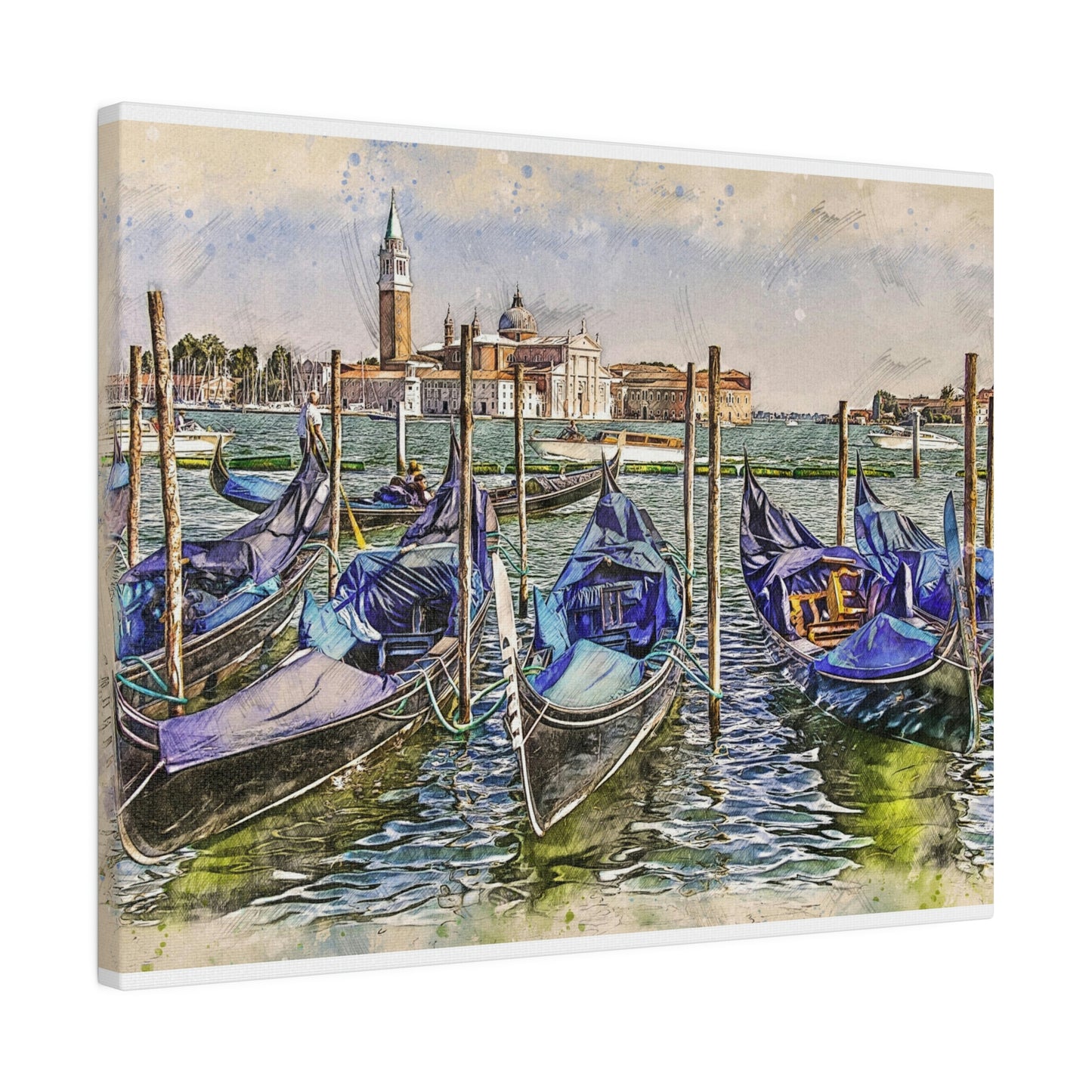 Venice Italy Gondolas Painting Matte Canvas print, Stretched