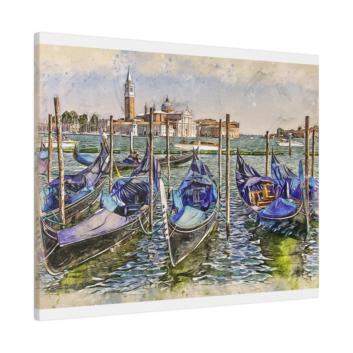 Venice Italy Gondolas Painting Matte Canvas print, Stretched