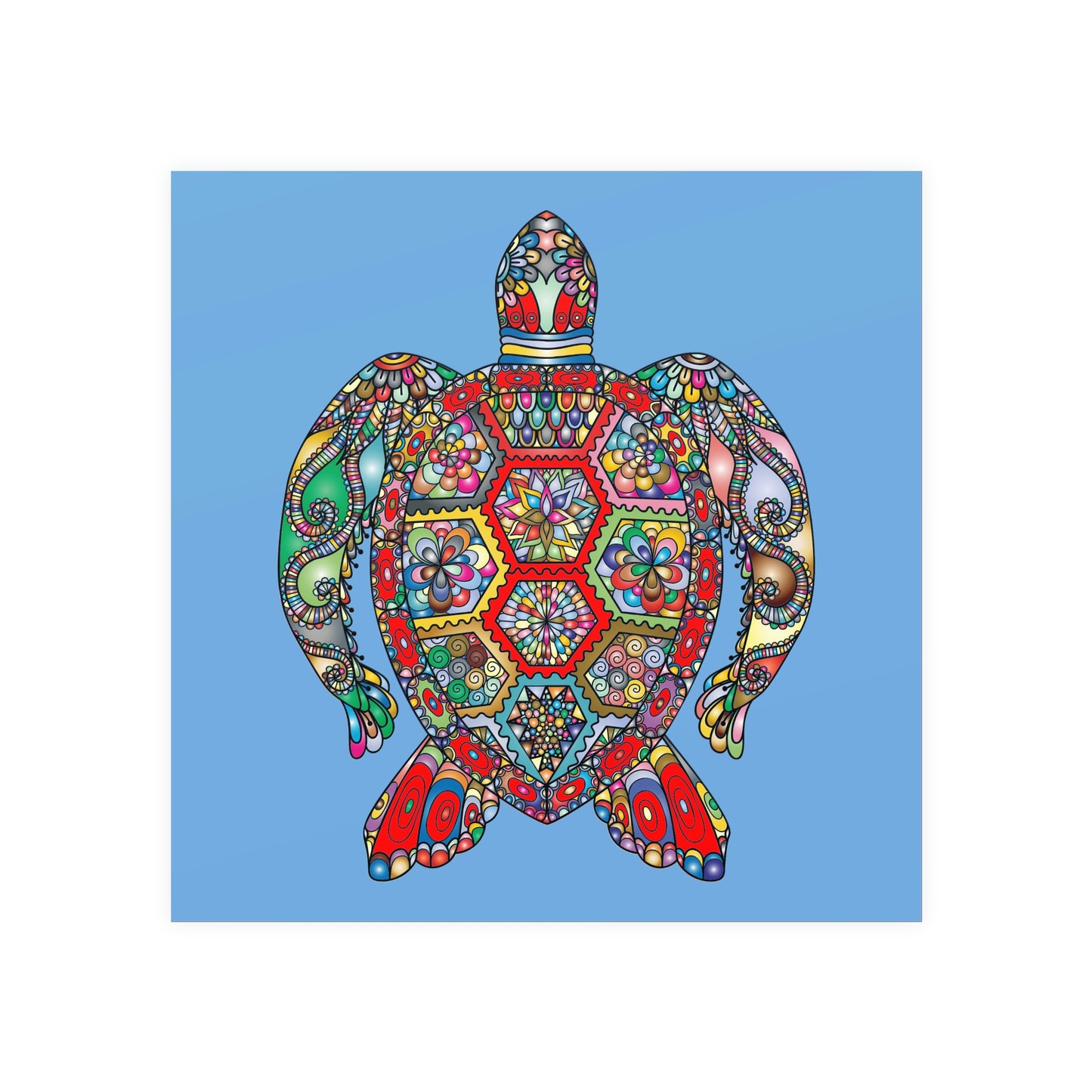 Matte Paper Poster Multicolor Mandala Turtle